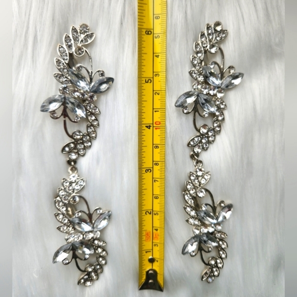 6" Women Bridal Cubic Zirconia Hair Clip x2, Silver Floral Barette, Wedding - Picture 8 of 12